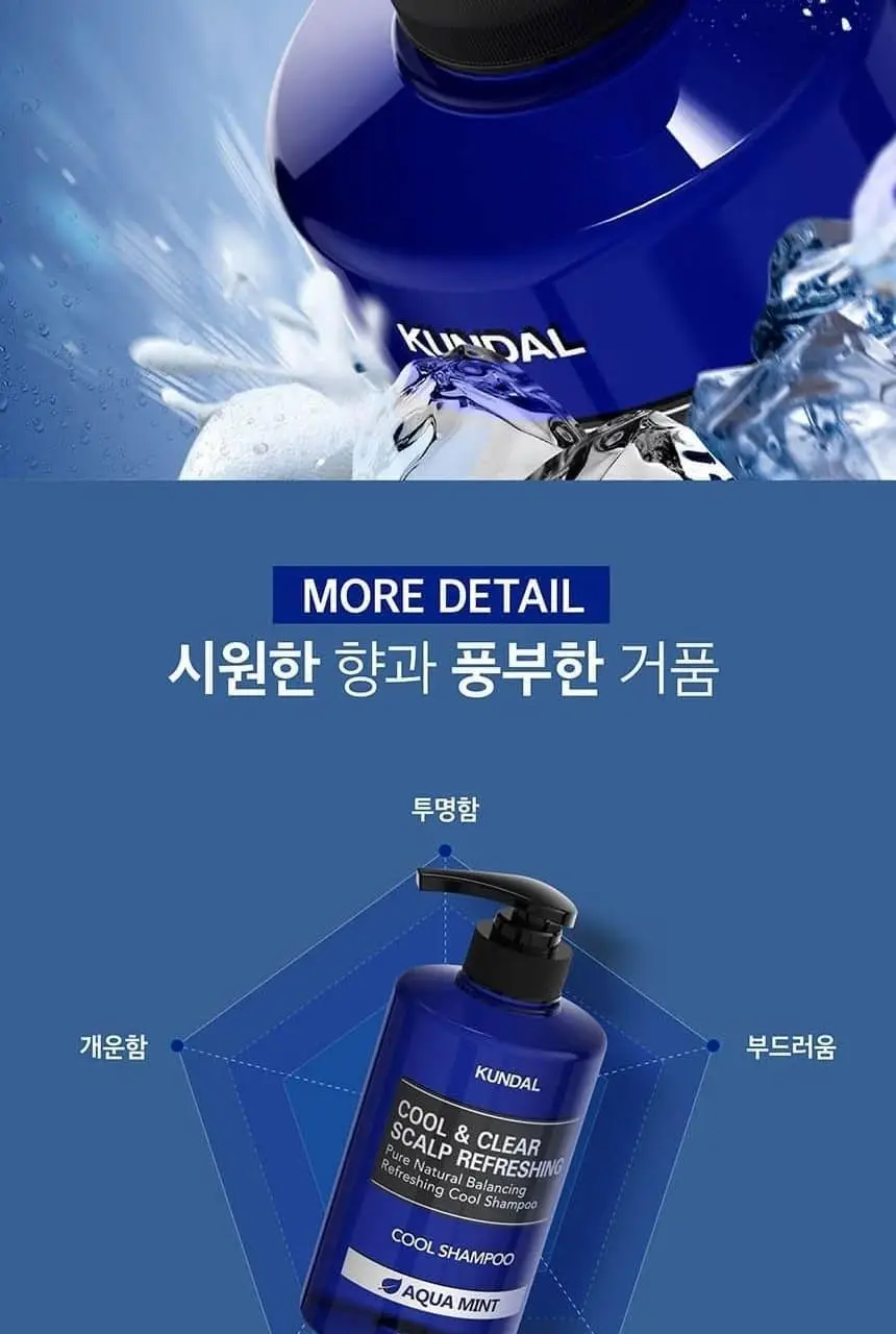 [대용량/두피열DOWN] 쿤달 쿨 앤 클리어 스칼프 리프레싱 쿨 샴푸 아쿠아민트 1058ml 상세페이지 19